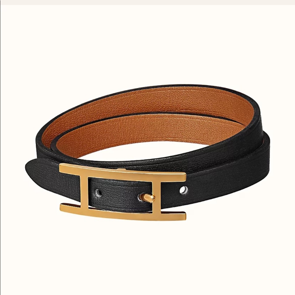 Hermes Black and Tan Behapi Double Tour Bracelet
